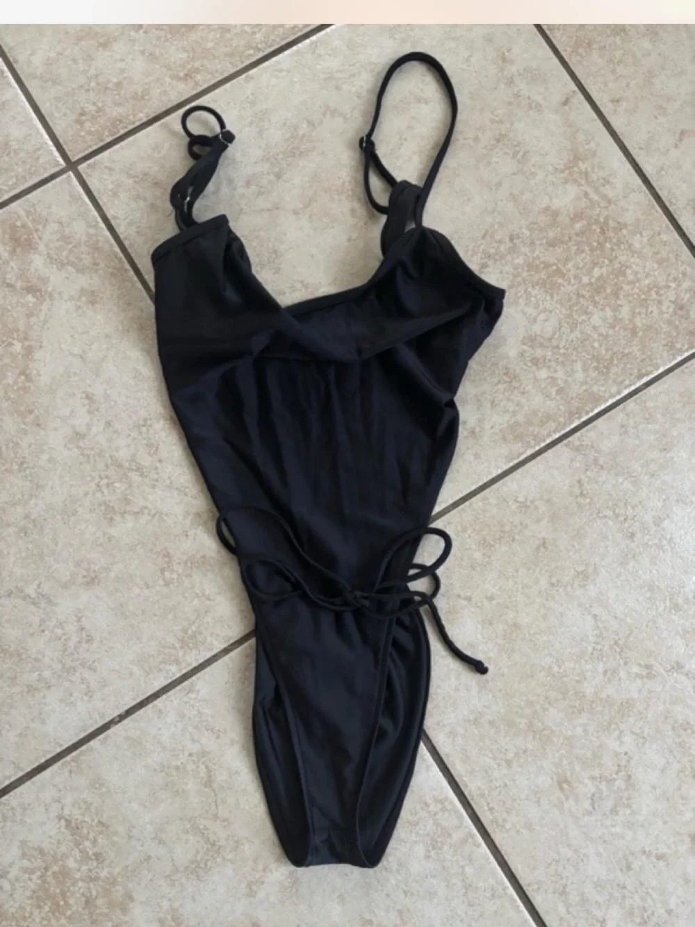Frankie's Bikinis Black High-Leg One-Piece with Waist Tie